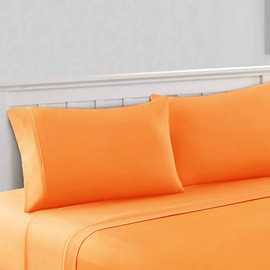 Modern Threads Amrapur Overseas Soft Solid Sheets-100 GSM Luxurious Microfiber Bed Includes Flat, Fitted Sheet with Deep Pockets, & Pillowcases, California King, Orange