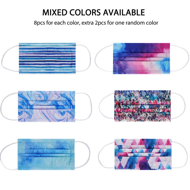 NUÜR 50pcs Tie Dye 3 Ply Disposable Face Mask, Mask