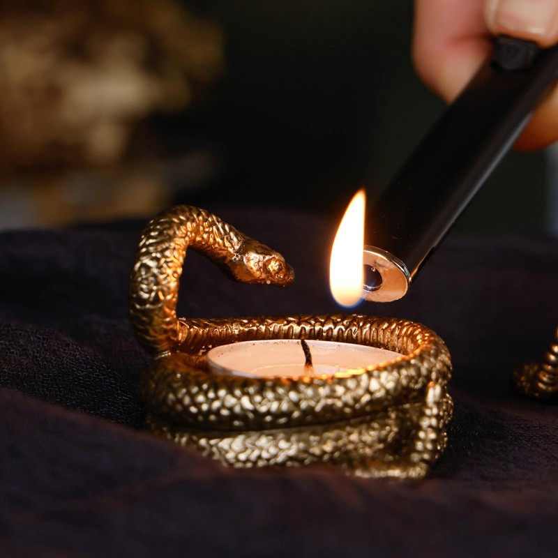 NIKKY HOME Gold Snake Tealight Candle Holders Set of 2,