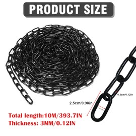 10 m Steel Chain Made of Carbon Steel, Black 3 mm Steel Chain, Link Chain Sold by the Metre Made of Carbon Steel for Hanging Fences, Swing Chains, Clothes Drying Chains, Chain Hanging Chair, Lamp