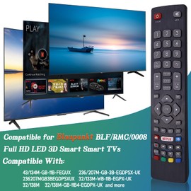Replacement Blaupunkt TV Remote Control BLF/RMC/0008 for HD LED 3D Smart TV, Blaupunkt TV Remote BLFRMC0008 with Shortcut Buttons, No Setup Required