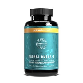 Primal Harvest- Omega 3 Suplementos de Aceite de Pescado, 30 Porciones Cápsulas de Geles Blandos con 1000mg EPA  DHA Suplementos, Sin F               