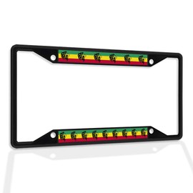Metal Insert License Plate Frame Rastafari Flag with Lion Head Jamaica Weatherproof Car Accessories Black 4 Holes Solid Insert