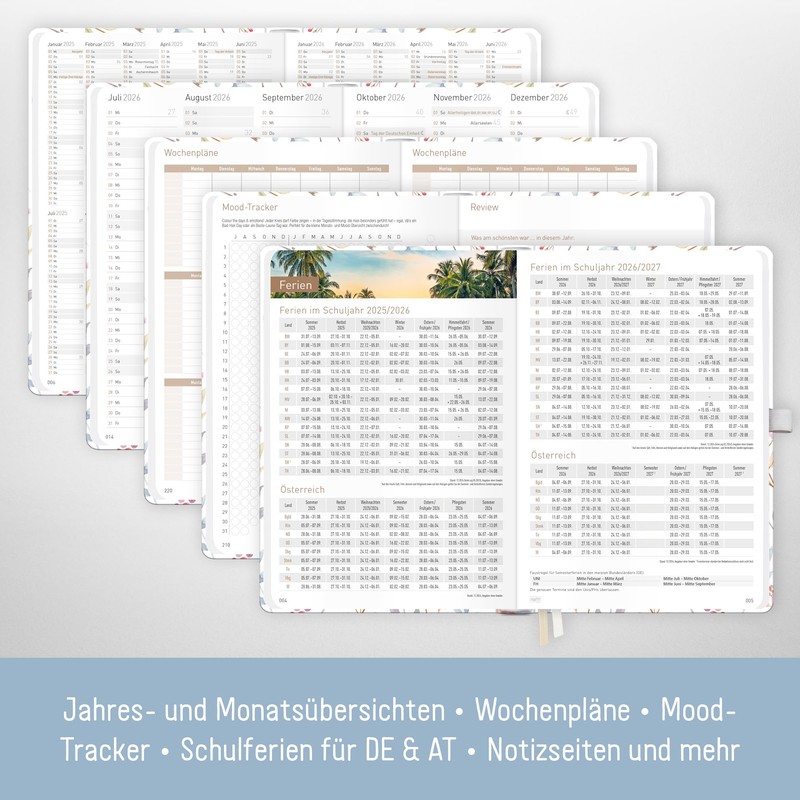 Häfft® Chäff-Timer Premium Calendar 2025/2026 A5 "Sweet Flowers" Book Calendar,