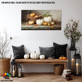 GUTTATY Fall Canvas Wall Art, Pumpkin and Autumn Leaves Still Life Canvas Prints, Rustic Style Fall Pictures Wall Decor, Thanksgiving Hanging Artwork for Living Room, Kitchen, Entryway, 32x16 Inch