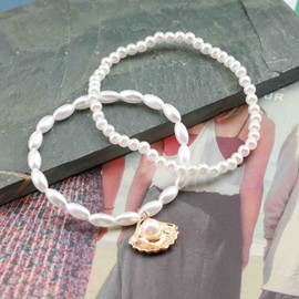 Andelaisi Boho Layered Pearl Ankle Bracelet Gold Scallop Dangle Anklet Vintage Baroque Pearl Anklet Bracelet Vintage Scallop Shell Pendant Anklet Foot Chain Jewelry for Women