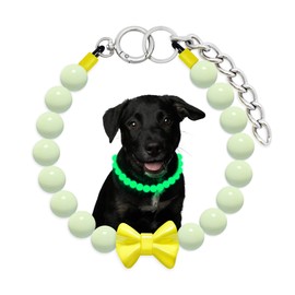 JOGIA Glow Dog Necklace for Dogs – Adjustable Dog Beaded Necklace Collar with Chunky Pale Green Beads, Sturdy Dog Pearl Necklace Jewelry Accessories for Dachshund, Terrier Dogs