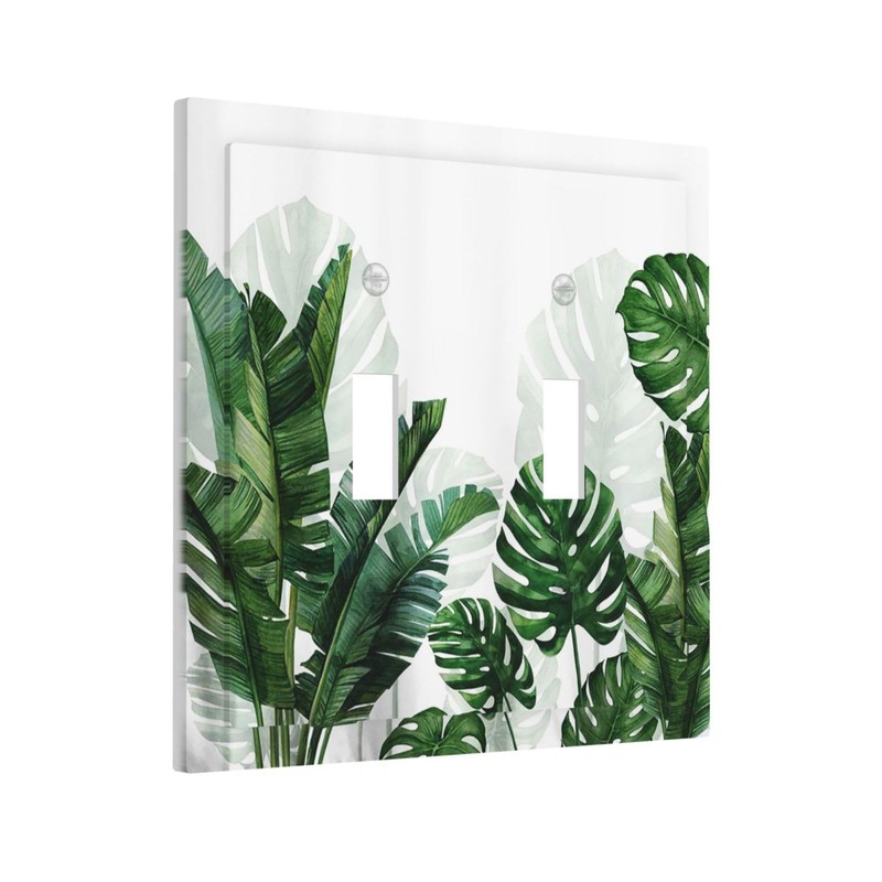 Tropical Green Plant Leaf Palm Tree 2 Gang Light Switch