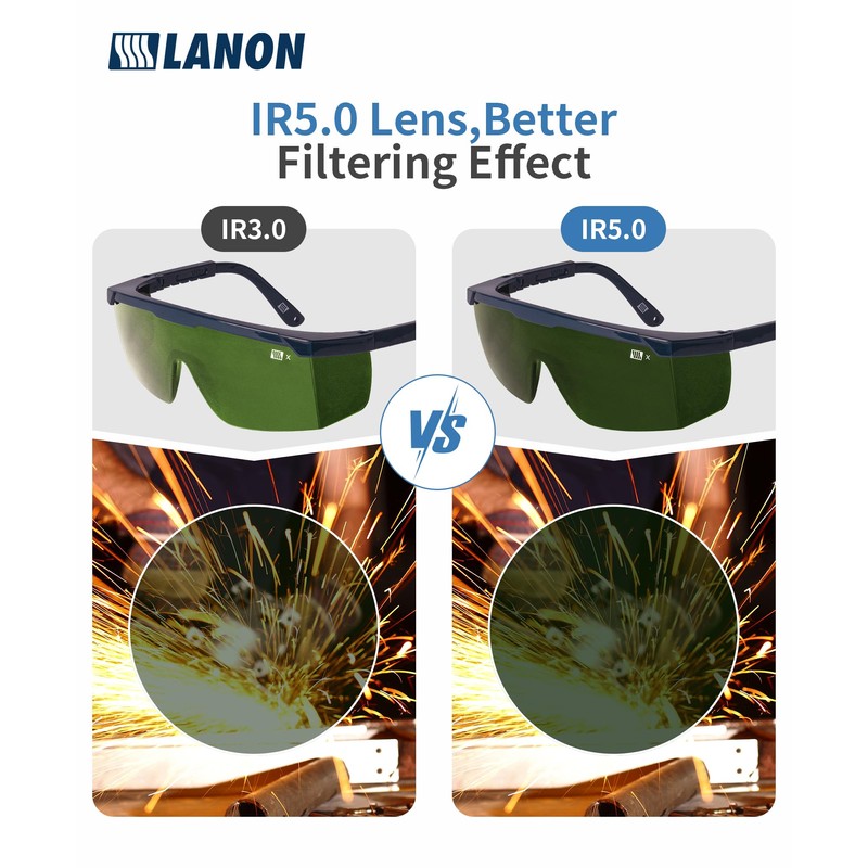 LANON Welding Safety Glasses,IR Filter Shade 5.0 Lens,Anti-Scratch & Anti-Impact,ANSI