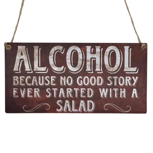 Second Ave Funny Alcohol Good Story Wooden Hanging Rectangle Home