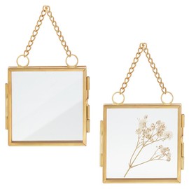 OLYCRAFT 2pcs Wall Hanging Mini Photo Frames 6x6cm Double Glass Picture Frame with Chain Folding Frame DIY Vintage Artwork Display Frames for Pressed Flowers Pictures Home Wall Decor