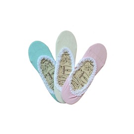 UNLIMITED LEGWEAR Pamuklu Kadın Babet Çorap (Mavi-Krem-Pembe Dantelli 3lü Paket)