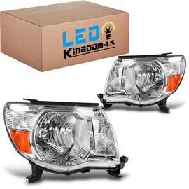 LEDKINGDOMUS Headlight Assembly, DOT-certified, Compatible with 2005 2006 2007 2008 2009 2010 2011 Tacoma 05-11 Pickup Truck Headlamp Replacement Pair Chrome Housing Amber Reflector Clear Lens