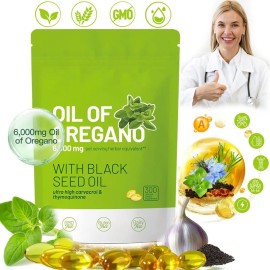 Unbranded Oil of Oregano 300 Softgels with Black Seed Oil - 6000mg Oregano Oil