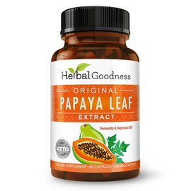 Herbal Goodness Papaya Leaf Extract Digestive Enzymes - 10X Strength 60/600mg Veg Capsules- Blood Platelet, Bone Marrow & Spleen Support, Immune Gut & Super Digestive Health - Made in USA