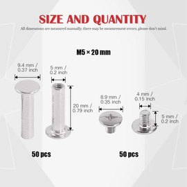 Hilitchi 50 Sets M5 x 20mm Phillips Chicago Screw Posts Binding Screws Assortment Kit for Scrapbook Photo Albums Binding, Leather Repair
