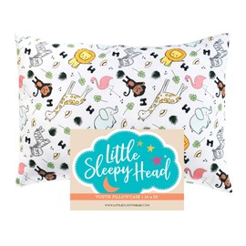 Little Sleepy Head Youth Pillow Case - 100% Made Cotton & Hypoallergenic Pillow Case - Snug Fit Envelope Pillowcase Enclosure - Youth Pillow 16x22 Size - (Safari) Design Travel Pillow Cover