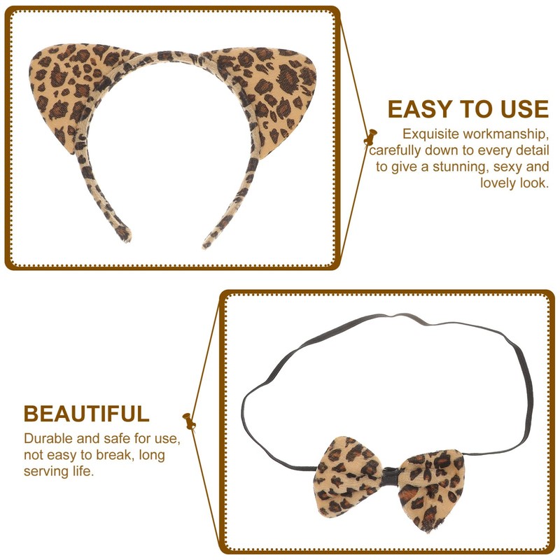 Frcolor Cat Ear Headband Brown Cat Ears Leopard Print Transformation