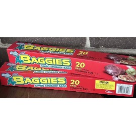 Hefty 2 LOT Hefty Baggies Food Storage Jumbo 2 Gallon Size Bags with Ties 20 bags  VTG