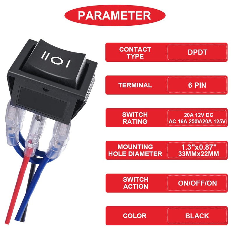 MKBKLLJY 3Pcs DC 20A 12V Automatic Lock Rocker Switch Snap-in