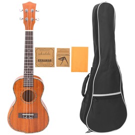 23in Ukulele Brown Mahogany Wood with Bag Capo String Cleaning Cloth Musical Instrument