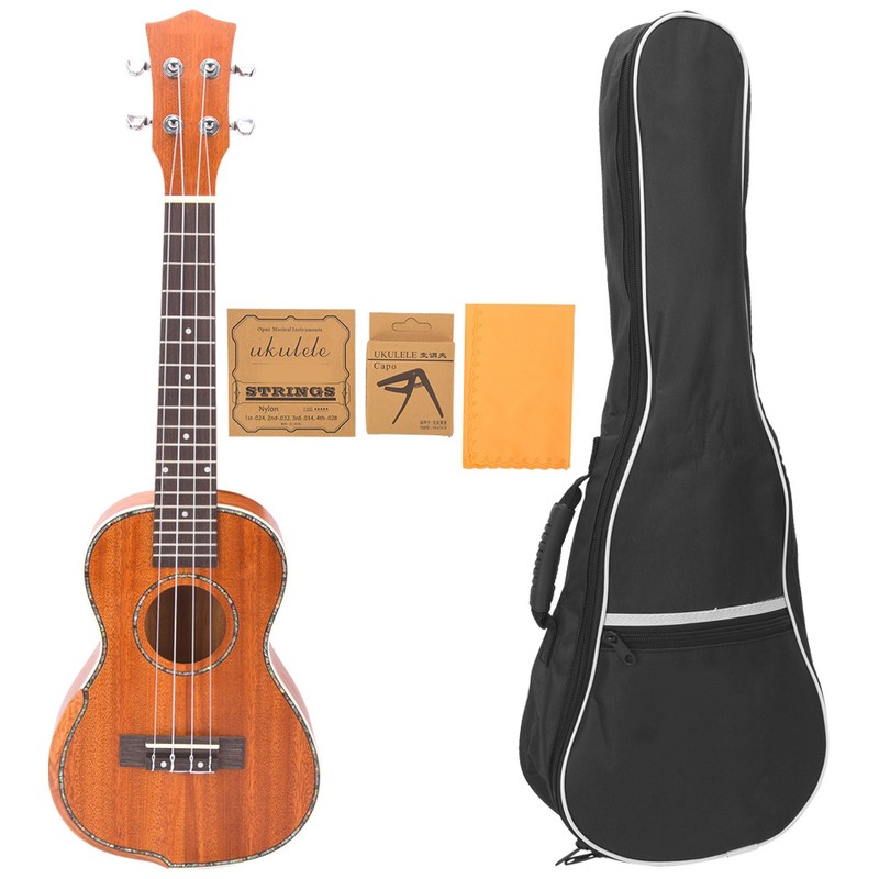 23in Ukulele Brown Mahogany Wood with Bag Capo String Cleaning