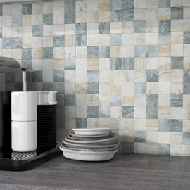 BeNice Kitchen Peel and Stick Tile Backsplash Bathroom Self Adhesive Stone Mosaic Thick Wall Stickers 12"x12"(Blue Rustic,10 Sheets)