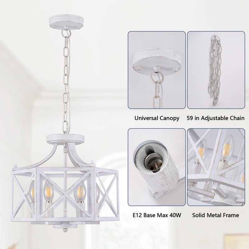 ZSDHXi 6-Light Antique White Pendant Light, Modern Farmhouse Chandeliers for