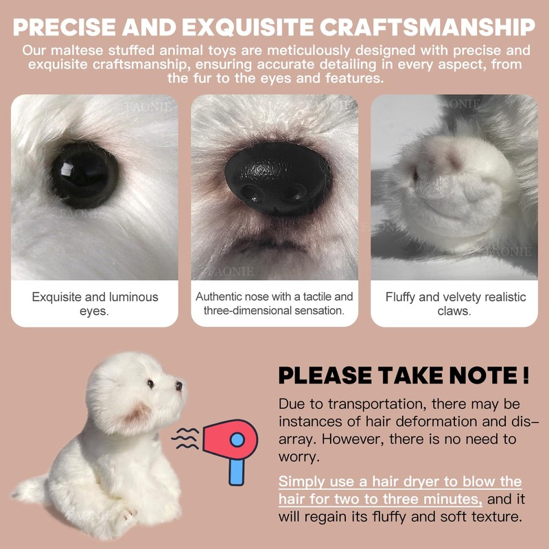 14 Inch Maltese Stuffed Animal, Realistic Dog Plush, Lifelike Stuffed