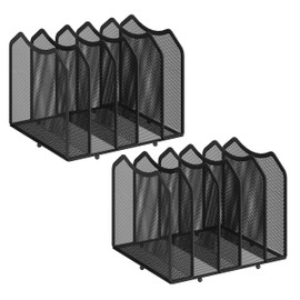 2 Pack-Simple Trending Mesh Desktop File Sorter Organizer, 5-Section Bookshelf for Desk Home Office, Black