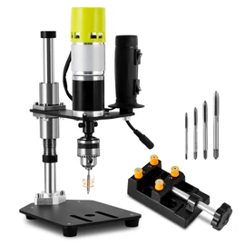 M3-M6 Electric Tapping Machine Vertical Tapping Tool with Bench Vice & 4 Taps Adjustable Tapper for Metal Wood Plastic 110V 100-200r/min