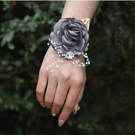 Dawwoti Women's Rose Flower Brooch Pin Satin Flower Lapel Pin Pearls Boutonniere Gold Leaf