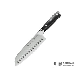 KANKA Santoku Knife - Ultra Sharp 7 inch German Stainless Steel, G10 Black Fiberglass Handle, Japanese Chefs Knife