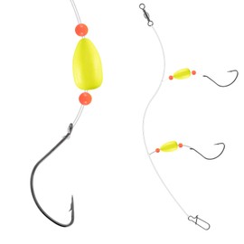 Alwonder 5PCS Pompano Rigs Surf Fishing Rigs with Snell Floats Saltwater Fishing Rigs Live Bait Rigs, Fishing Swivels Duo Lock Snaps Circle Hooks Beach Surf Casting Pier Jetty Fishing Yellow