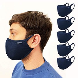 Maskari Maskari Navy Blue Reusable Face Mask | Washable | 3 Layer Face Masks | Adjustable Earloops | HeiQ Viroblock | Breathable | Ideal for kids | Pro 5 Pack, Small