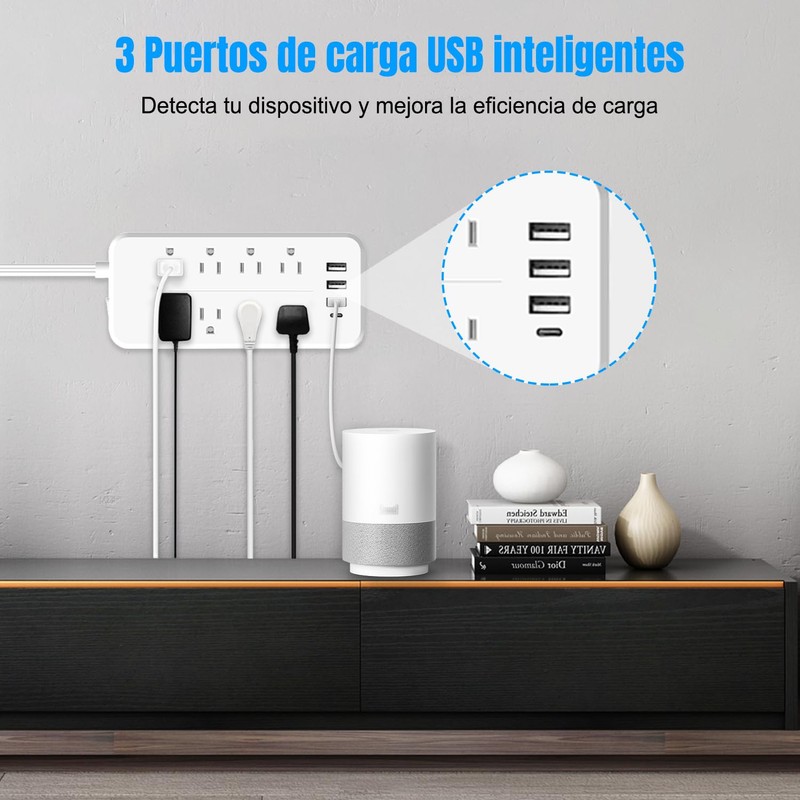 FANDBO 12 en 1 Regleta Multicontacto Extension USB, con 8