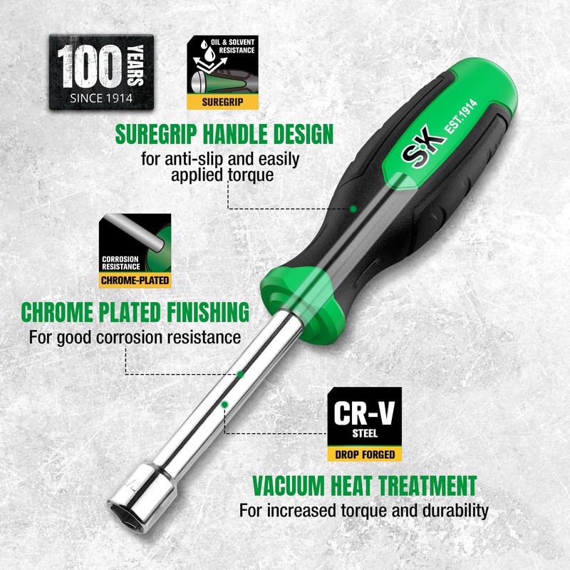 SK 7-Piece SAE Nut Driver Set, 3/16", 1/4", 5/16", 11/32",