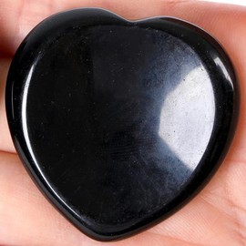 GUJOXILA Obsidian Crystals Stones Crystal Worry Stones Heart Gemstones Heart Shape Healing Stones Rock Crystal Thumb Stone Healing Massage Stones for Meditation, Stress Relief, Pocket Stones 40 mm