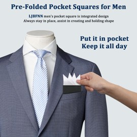 LJBFNN Pocket Squares for Men, Prefolded Mens Handkerchiefs Flat Handkerchief Pocket Square on Card for Suit Accessories (White- (triangles))