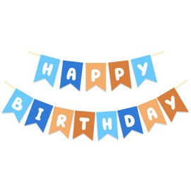 Blue and Orange Birthday Banner, Happy Birthday Banner Blue Party Decorations for Boys Kids 1st Birthday Decor