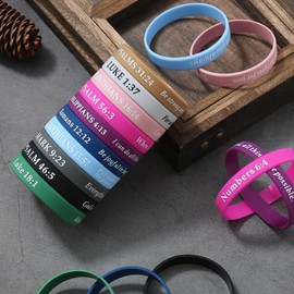 QEERBSIN Bible Verses Bracelets Motivational Christian Rubber Bracelets Faith Hope Wristbands Bracelets for Men Women Teens