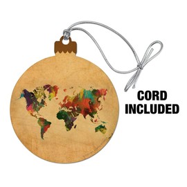GRAPHICS & MORE Colorful Rainbow Map of The World Earth Globe Wood Christmas Tree Holiday Ornament