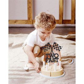 Decoración para tartas de cumpleaños de dos rápidos, diseño de coche de carreras, decoración para fiesta de cumpleaños de segundo cumpleaños, suministros de cartel de bandera de niño y niña