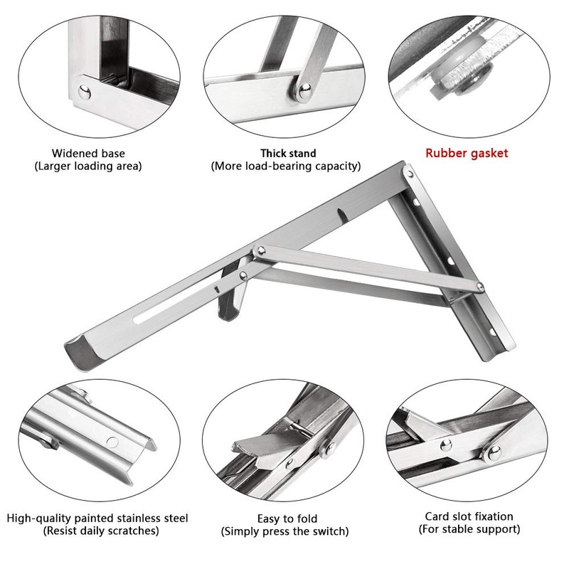 DMSL Folding Shelf Bracket 14 ", Heavy Duty Stainless Steel