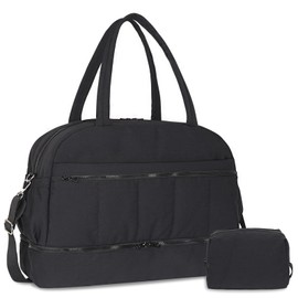 Travel Duffle bag for Women, Puffer Weekender Overnight Bags with Shoe Compartment, Carry on Travel Tote Gym Duffel Bag for Women, Ideal for Personal Items and Travel Essentials，Black