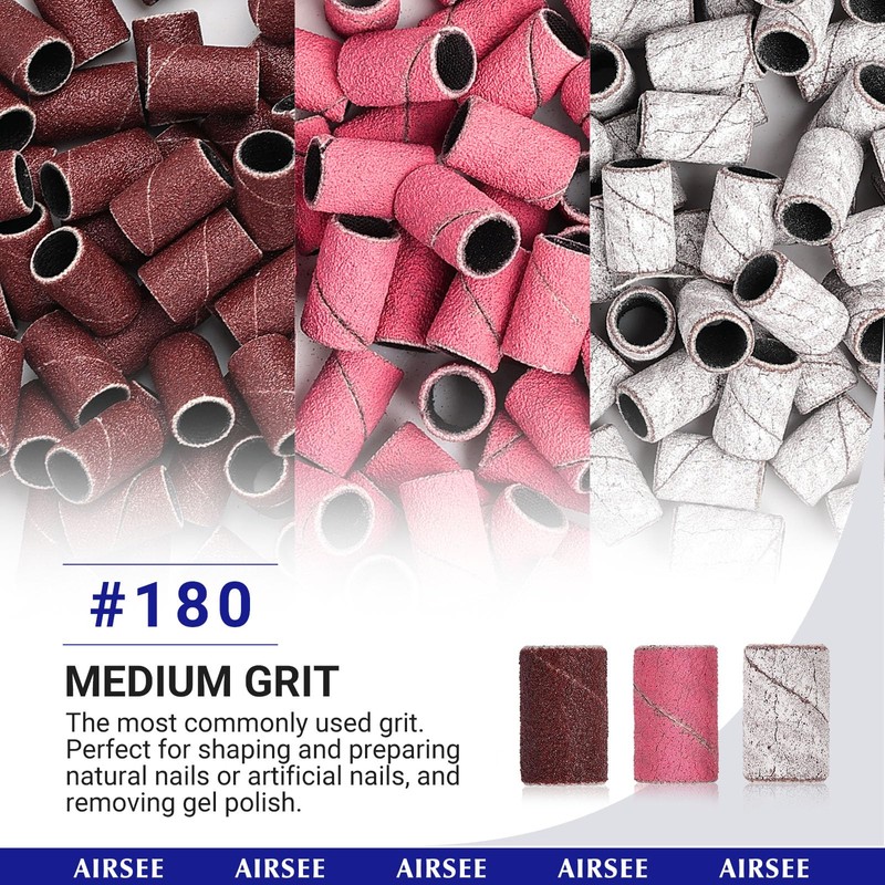 AIRSEE Sanding Bands for Electric Nail Drill 100 Piece Set