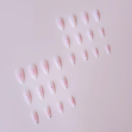 Press On Nails, Beauty Pattern Summer Cute Glue on Nails, Fake Nails, Short Square Almond Ballet Shape on 24PCs (Love Star Bow)