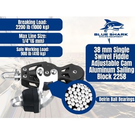 Blue Shark: 38mm Single Swivel Fiddle Adjustable Cam Aluminum Sailing Block Choose Quantity (1-Pack) 2258