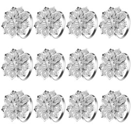 KPOSIYA Hollow Out Flower Napkin Ring Holder Metal Napkin Rings Set of 20 for Wedding Party Holiday Banquet Christmas Dinner Delicate Serviette Buckles Decor Favor (20, Flower-Silver)