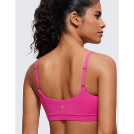 CRZ YOGA Womens Butterluxe Adjustable Spaghetti Strap Sports Bra - Scoop Neck Wireless Padded Yoga Workout Crop Top Hibiscus Purple Medium